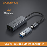 USB-C to RJ45 100Mbps Ethernet Adapter, Space Grey, With LED light, Bandwidth:10/100Mbps, Space Grey Aluminum Shell